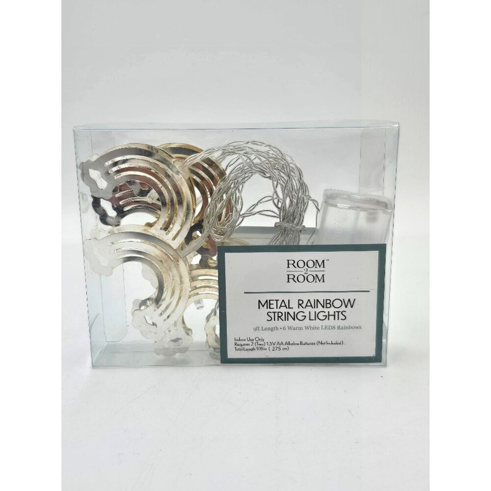 Room2Room Metal Silver Rainbow String Lights 9ft Length & Warm White LEDs